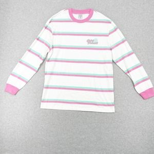 Old Future Donut Classic Long Sleeve Shirt Striped Size M Pink Blue Mini Stripe